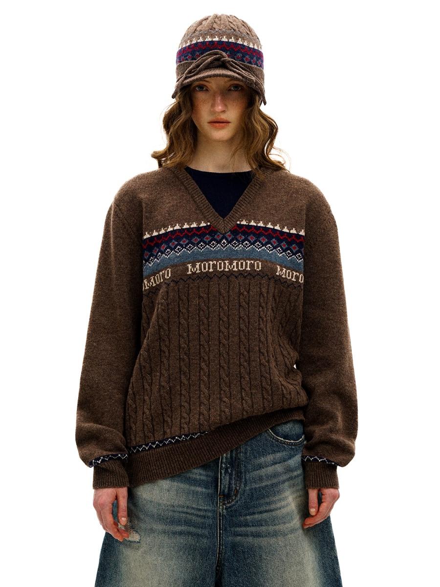 MOROMORO2 Fake Inner Fair Isle Pullover Sweater (2color)