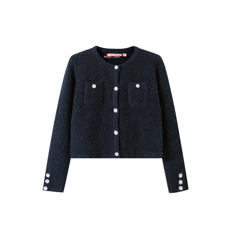CIRCLE FLEECE KNITTED JACKET & MINI SKIRT - Jacket / Navy / XS