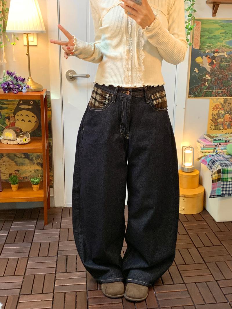 Wool check pocket denim ( 기모 )