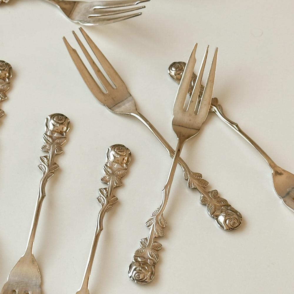 빈티지 커트러리 로즈 실버 미니포크, 케이크 포크