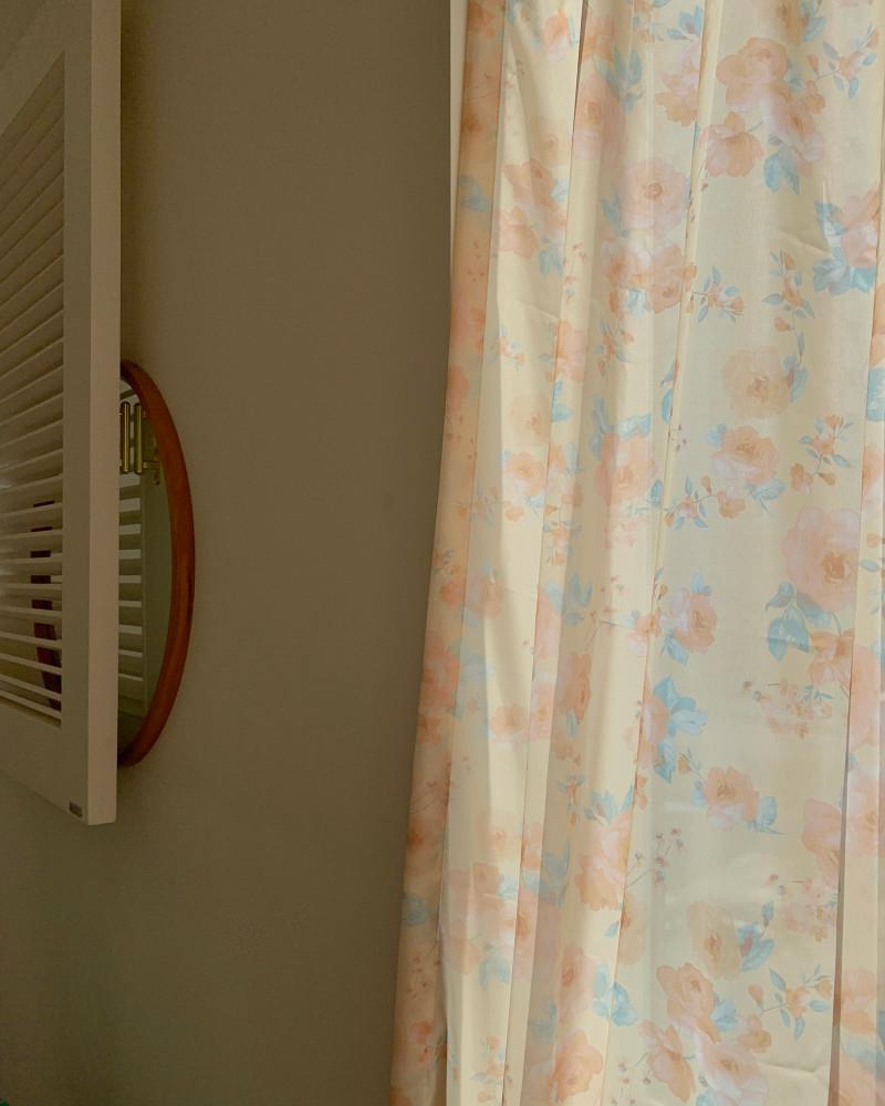 peach yellow curtain 플라워 쉬폰 오렌지 옐로우 빈티지 레트로