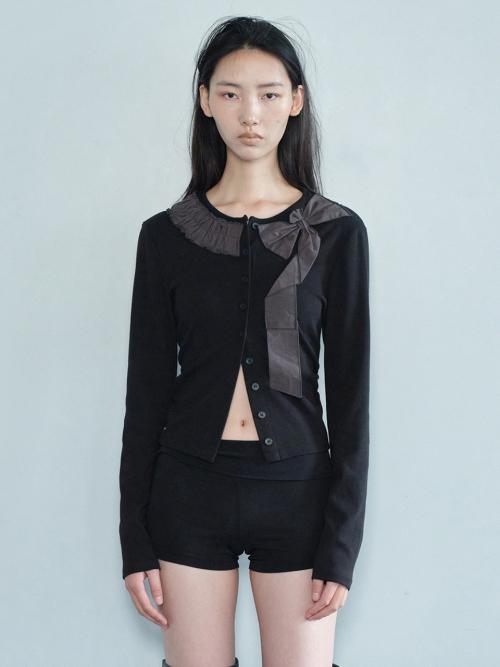 FRILL RIBBON CARDIGAN / BLACK