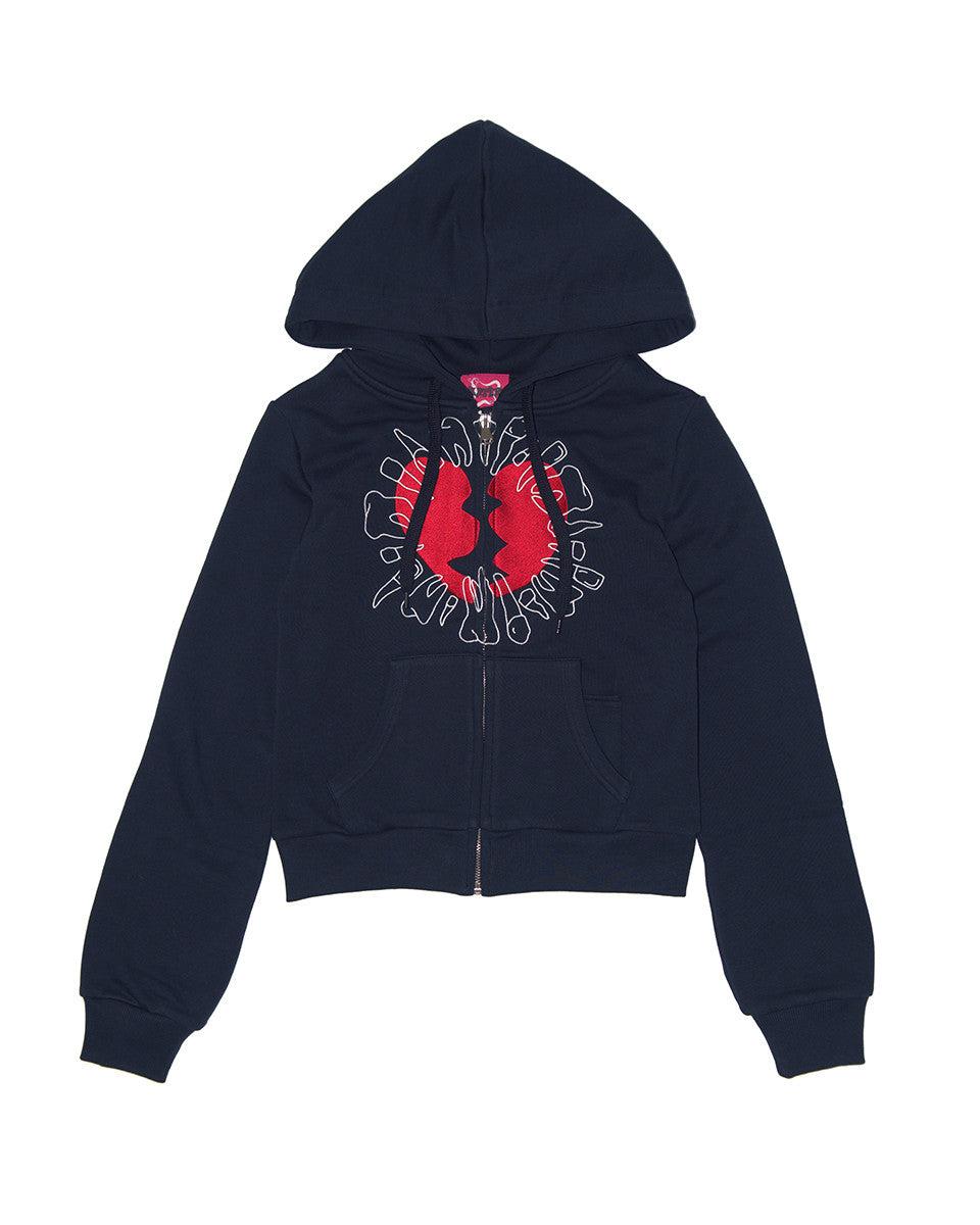 BROKEN HEART ZIP-UP HOODIE NAVY