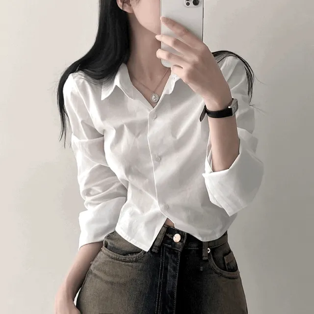 [뒷밴딩/스탠다드!] 기본핏 허리 잘록 뒷밴딩 크롭 셔츠