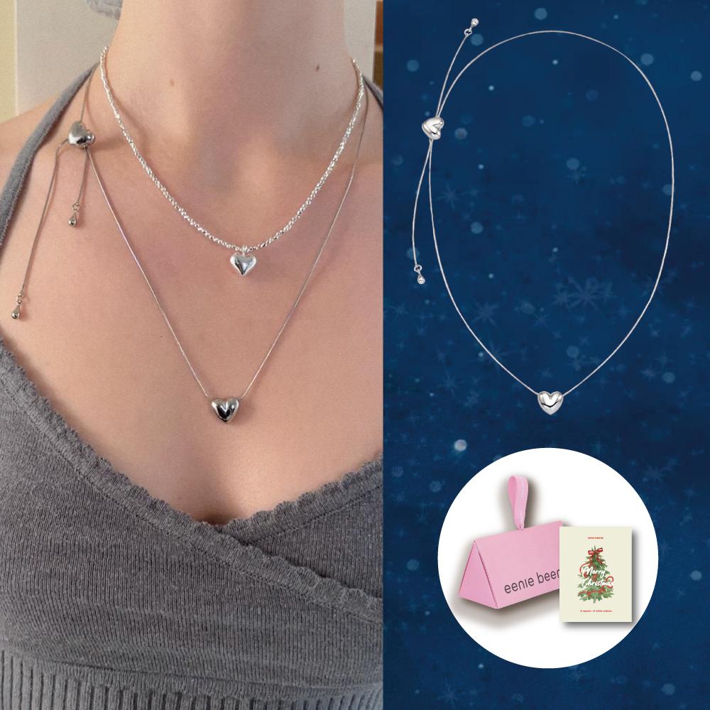 [선물포장] 트윈 하트 슬라이드 롱 목걸이