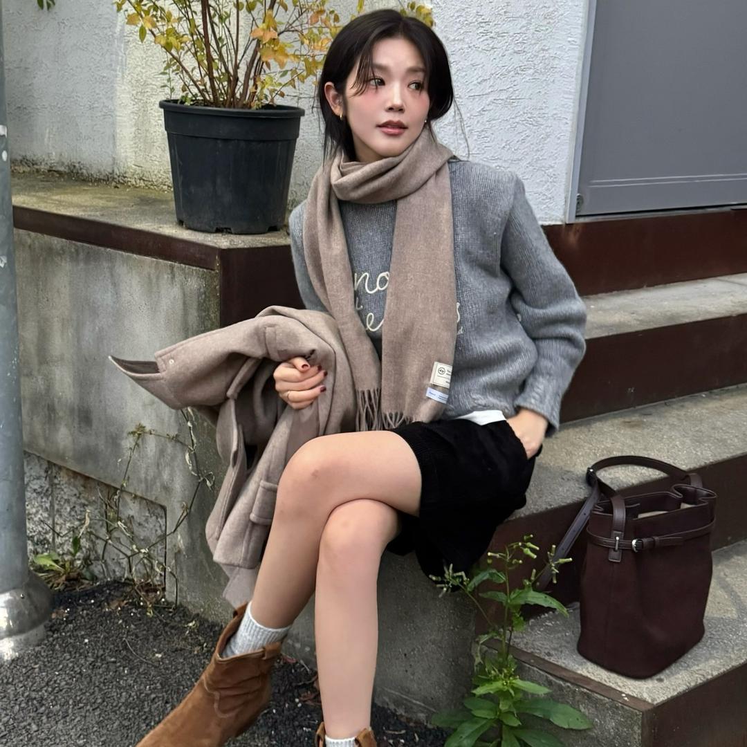 cashmere wool blended muffler - oatmeal