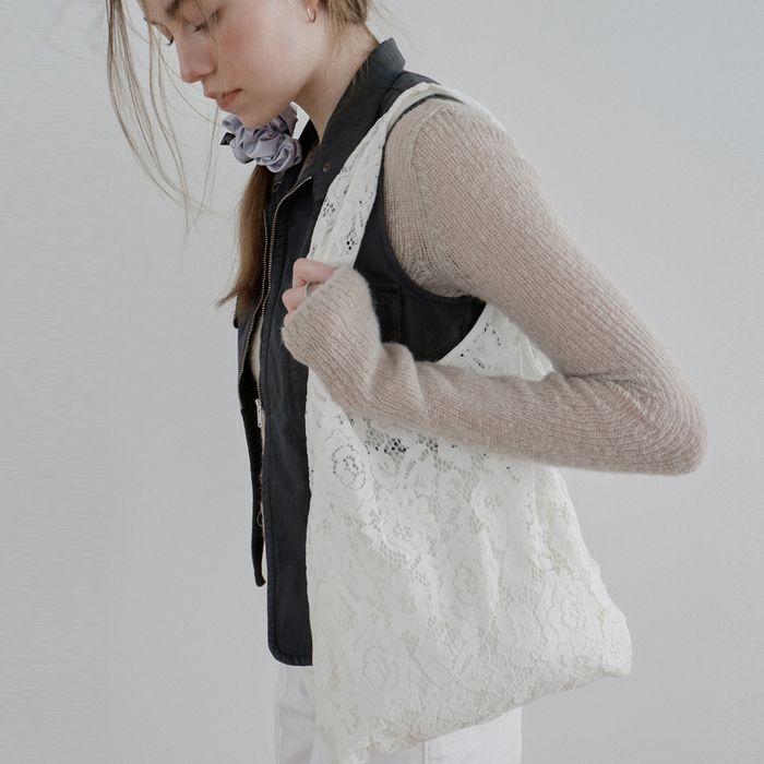 Lace Flower Shoulder Bag_White