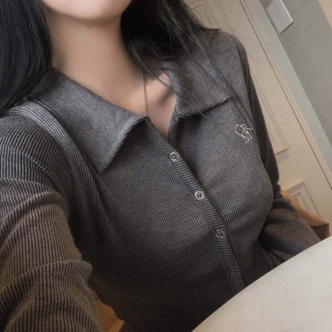 크림치즈마켓 [당일출고!]자체제작 #크치Made 웨하스 슬림핏 카라 골지 봄 가을 니트 가디건 - cd