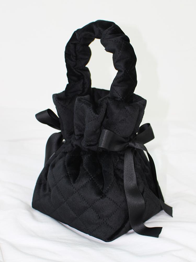 에이바이에이 리본 벨벳 셔링 복조리 버킷백 블랙 자체제작 디자이너가방