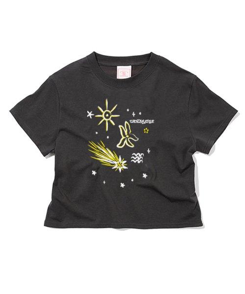 [썸머웨이브] 여름 밤하늘 크롭 반팔 티셔츠 차콜그레이