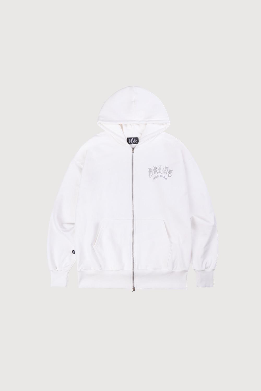 Rhinestone Zip-Up White