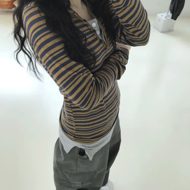 zem stripe button tee [2color]