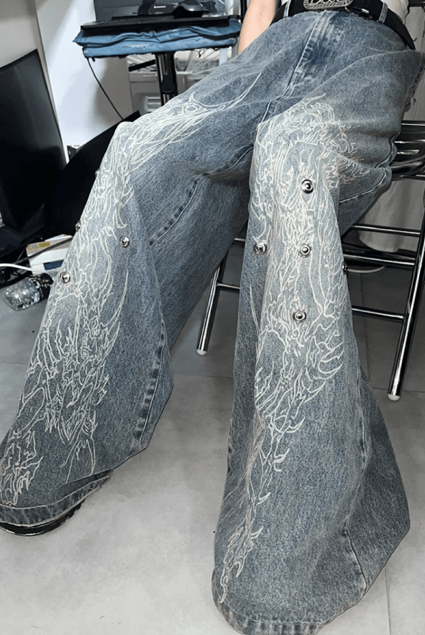 Elyoya bunt pattern old wash jeans