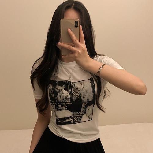 [1+1할인/unique] 빈티지 레오프린팅 크롭 반팔 티셔츠 (2color)