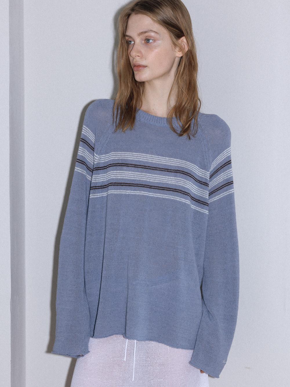 STRIPE LONGSLEEVE SUMMER KNIT, BLUE