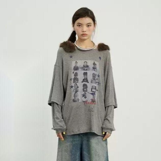 AHCIHARA 아치하라 겨울 퍼 모자 후드티 스프라이트 티셔츠