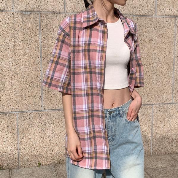 [제작]푸바 핑크체크반팔남방