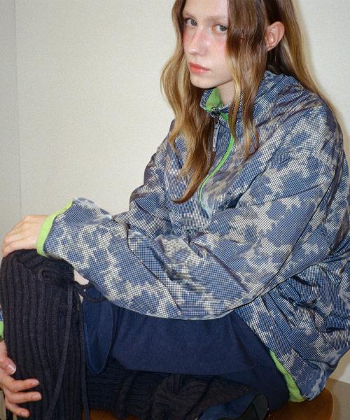 Flower Check Reversible Fleece Jacket - Green/Blue