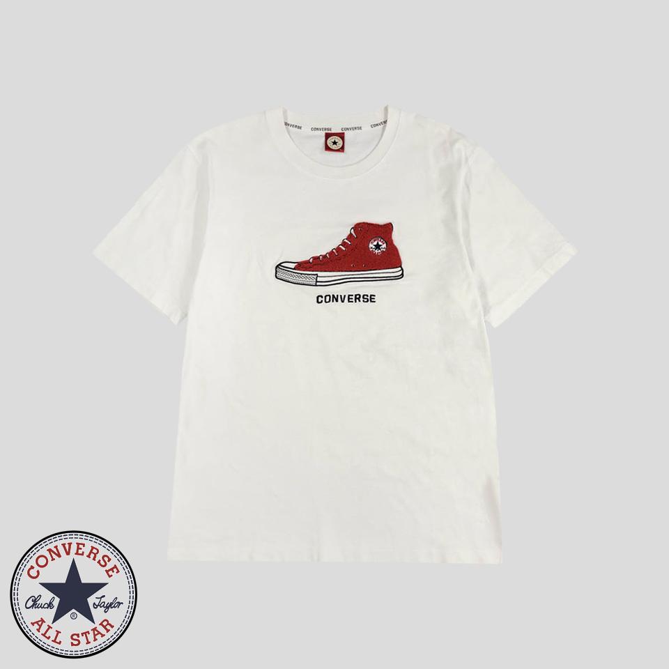 컨버스 JP 화이트 레드 척테일러 올스타 부클자수로고 코튼100 라운드넥 반팔 티셔츠 L