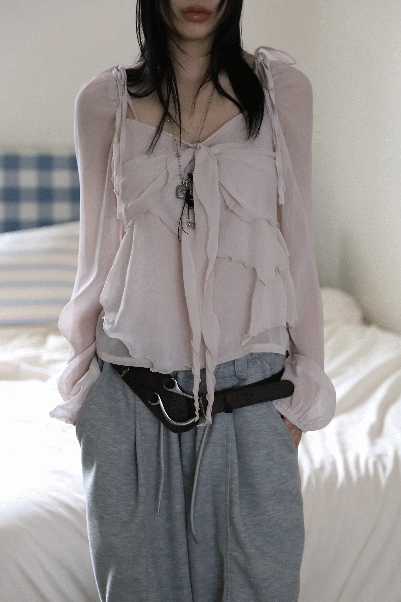 세이지 쉬폰 블라우스