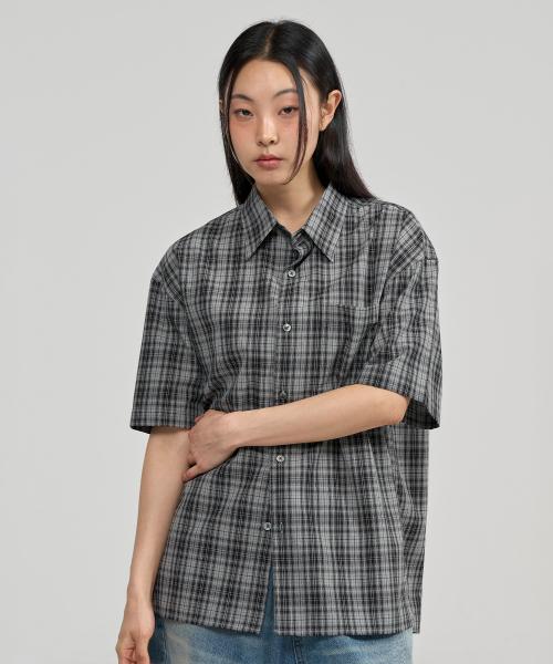 루즈드 체크 하프 셔츠 (민트그레이)