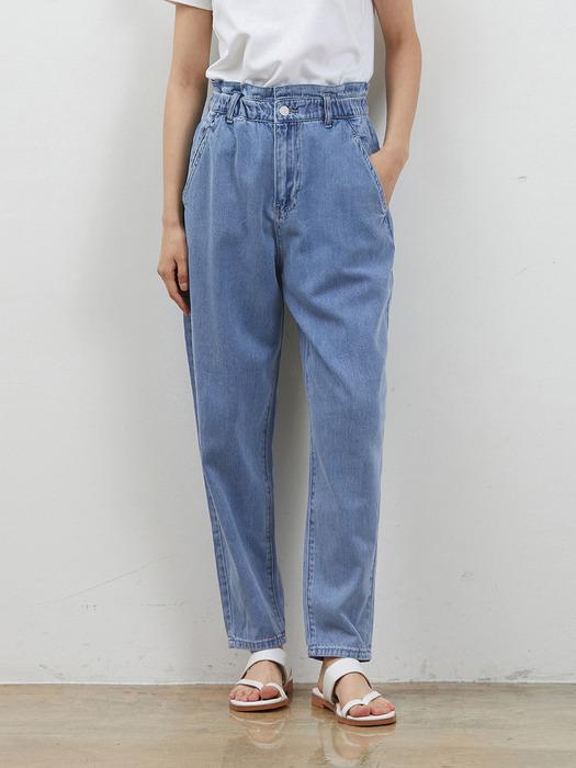 DENIM BANDING TAPERED CROP PANTS BLUE