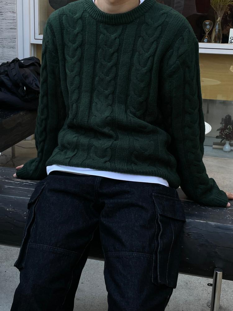 남녀공용 바이케이블 라운드 니트