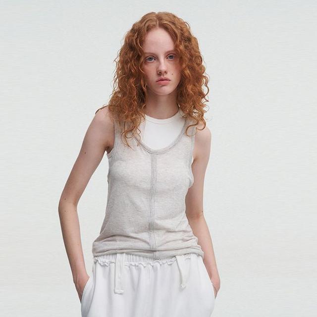 SEAM POINT SHEER TANK [BEIGE]