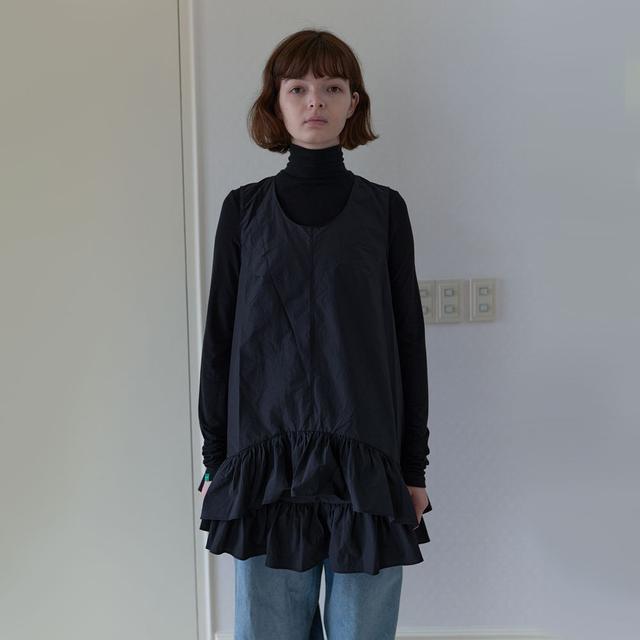 16. Two-layer shirring dress _ Black