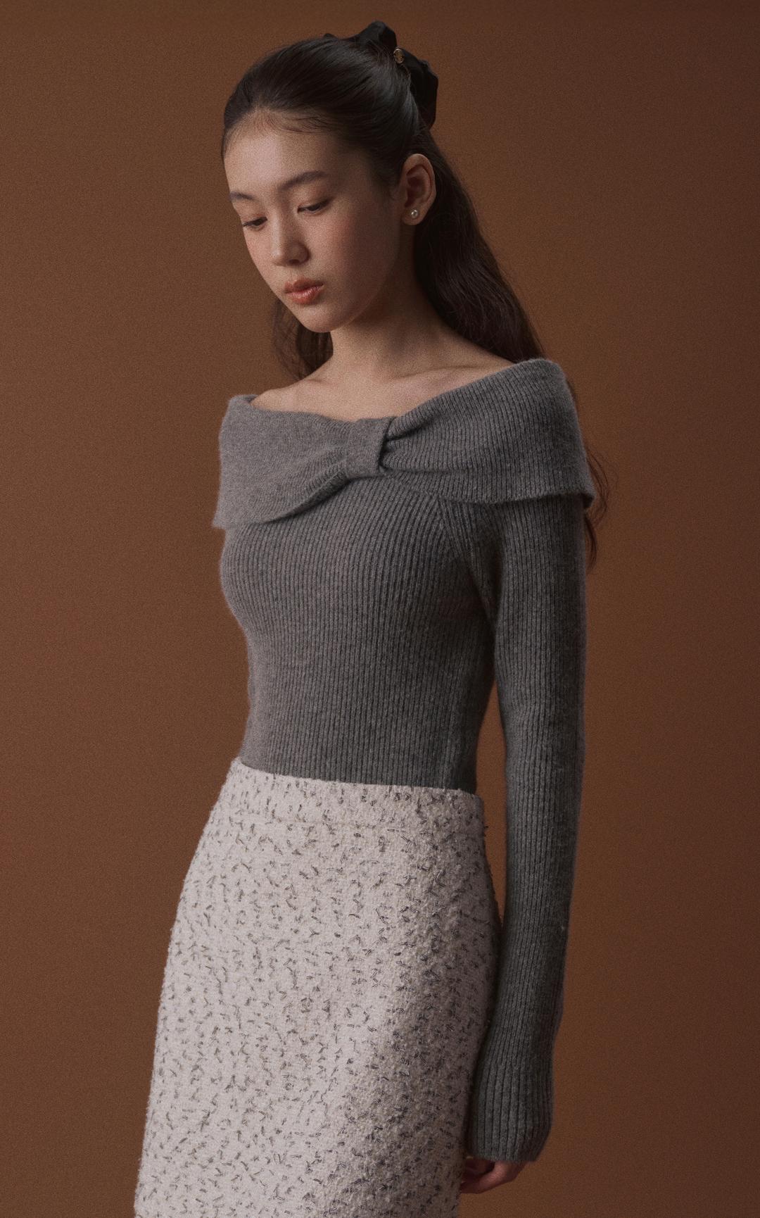 VONNY OFF SHOULDER KNIT_MELANGE GREY