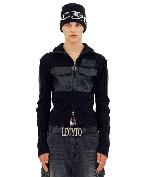 Fabric Mix Neck Zip Up_[Black]