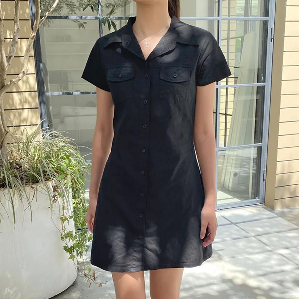 브랜디멜빌 원피스 LEANNE 반팔 폴로 드레스 블랙 Brandy Melville