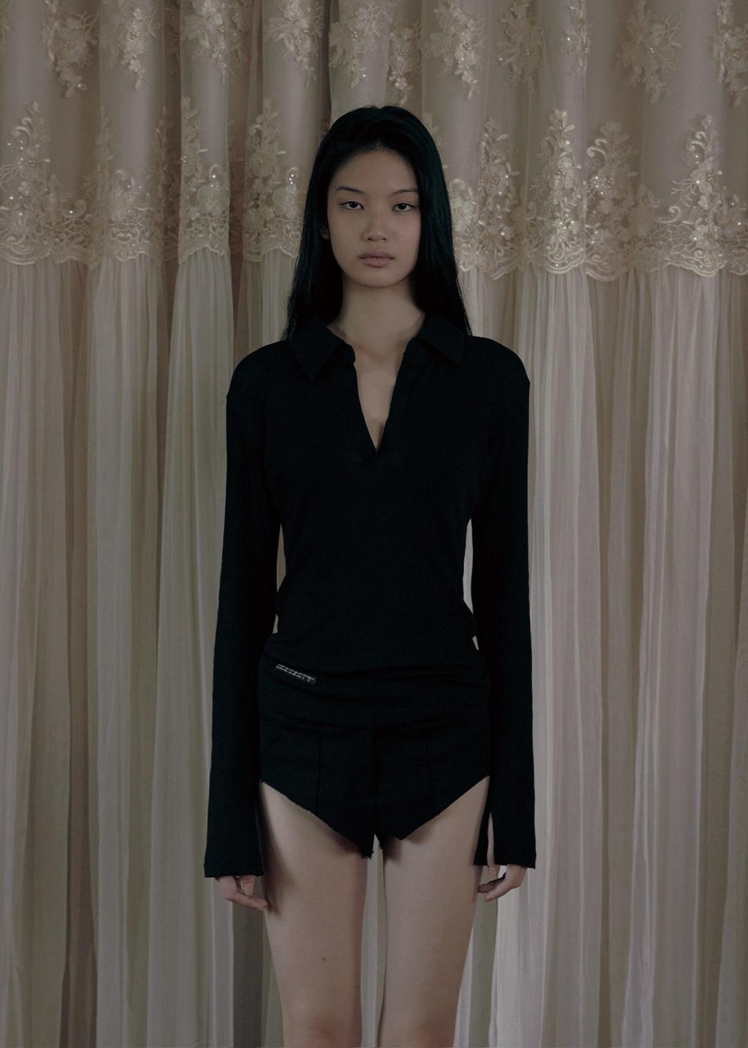 SHEER COLLAR LONG SLEEVE, BLACK