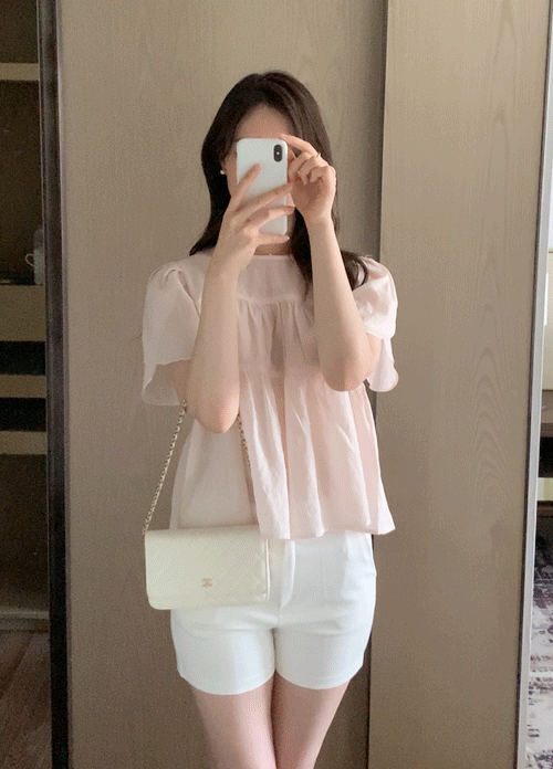 [휴양지룩/데일리룩] 리아모 셔링 반팔 블라우스 (3colors)