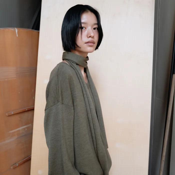 Wool muffler (melange gray / olive / khaki / charcoal gray / navy)