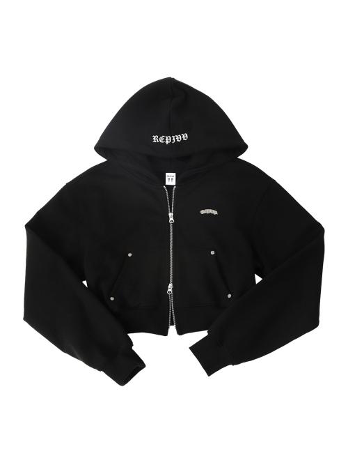 디스트레스드 로고 크롭 후드집업 (블랙)