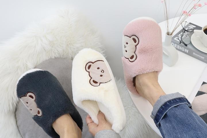 겨울 털실내화 곰돌이 실내 거실 슬리퍼 4color
