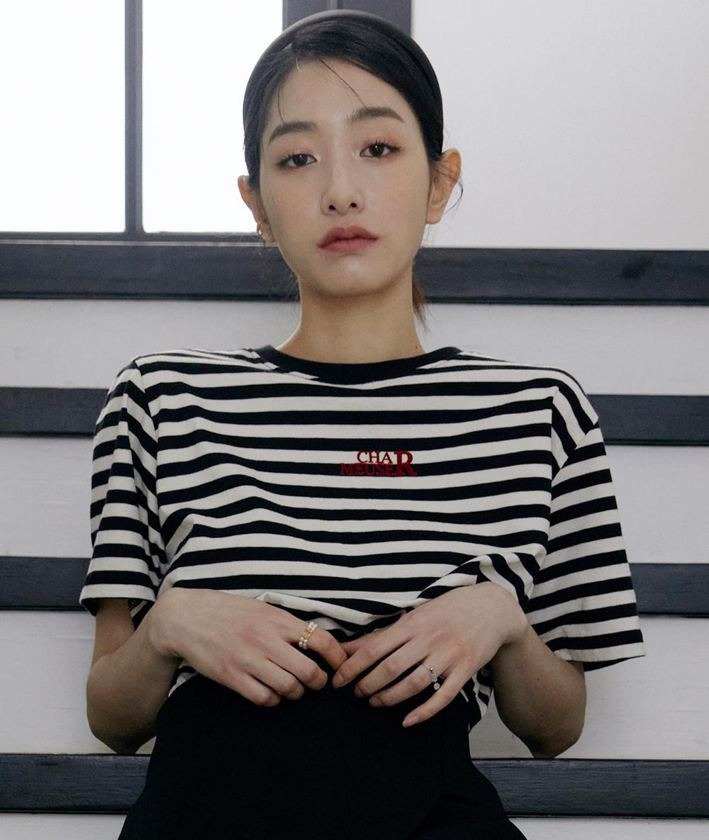 [TWINS] 7차재입고 CHARMEUSE logo stripe t-shirts_black sorbet