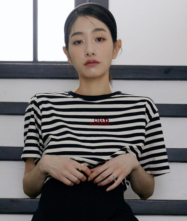 [TWINS] 7차재입고 CHARMEUSE logo stripe t-shirts_black sorbet