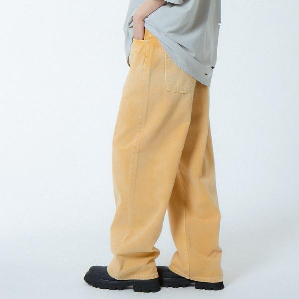 [언노운플라넷]UP-597 와이드 스텝 다잉팬츠 옐로우