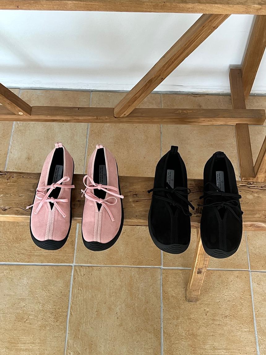 로어블 [35,45제외당일출고🫐230~255❤️‍🔥최저가!] 더블 리본 발레코어 빅사이즈 스웨이드 스니커즈 단화 2cm