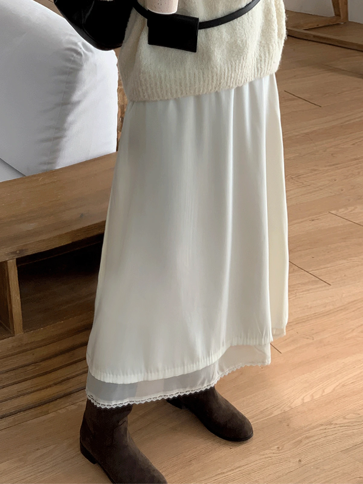 sha lace satin skirt (2color)