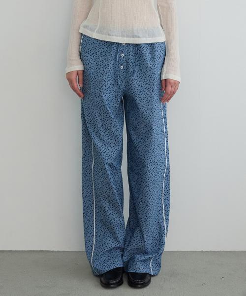 Cotton Loose Long Pants Blue Flower