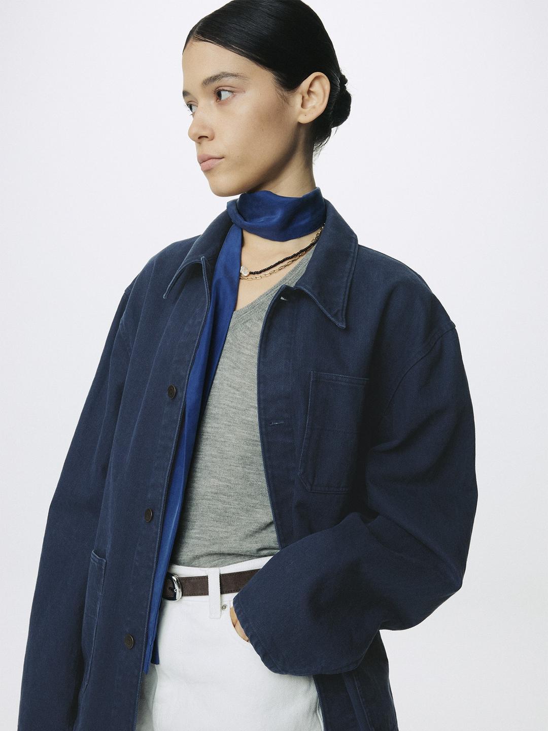 (W) GARMENT WASHED COTTON TWILL UTILITY JACKET_ PURPLE BLUE