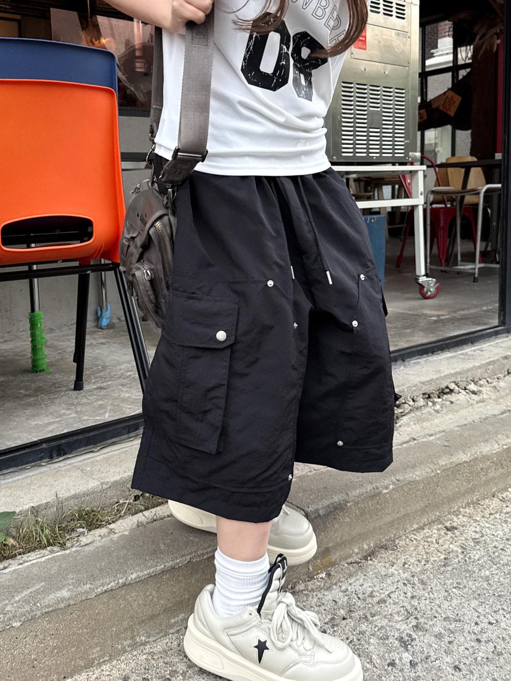 남녀공용 소우지 리벳 카고 나일론 버뮤다 팬츠(3color)