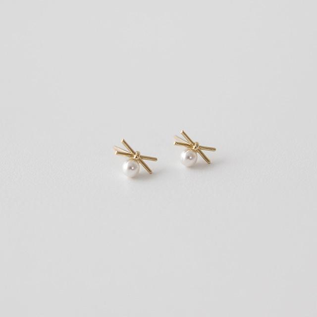 10Kgold / 리본진주귀걸이 (미니)