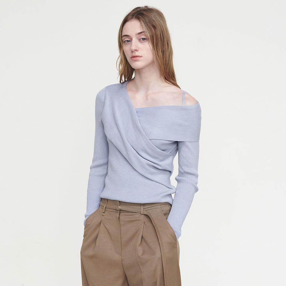 Diagonal Overwrap Knit Pullover SK4AP849-50