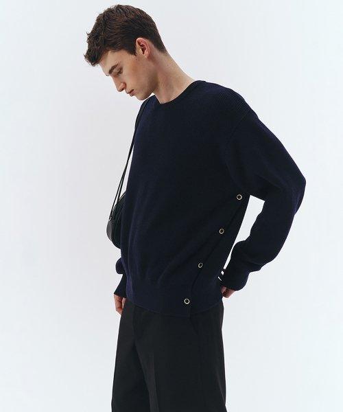 UNISEX BUTTONED CREWNECK SWEATER NAVY_M_UDSW3A107N2