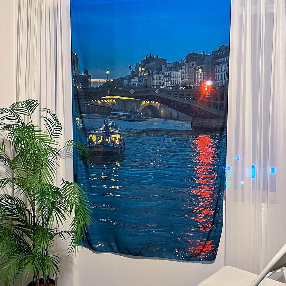 [자체제작] 유럽 대형 쉬폰 패브릭포스터 세느강의 잔물결 115x200 테이블보 가리개커튼