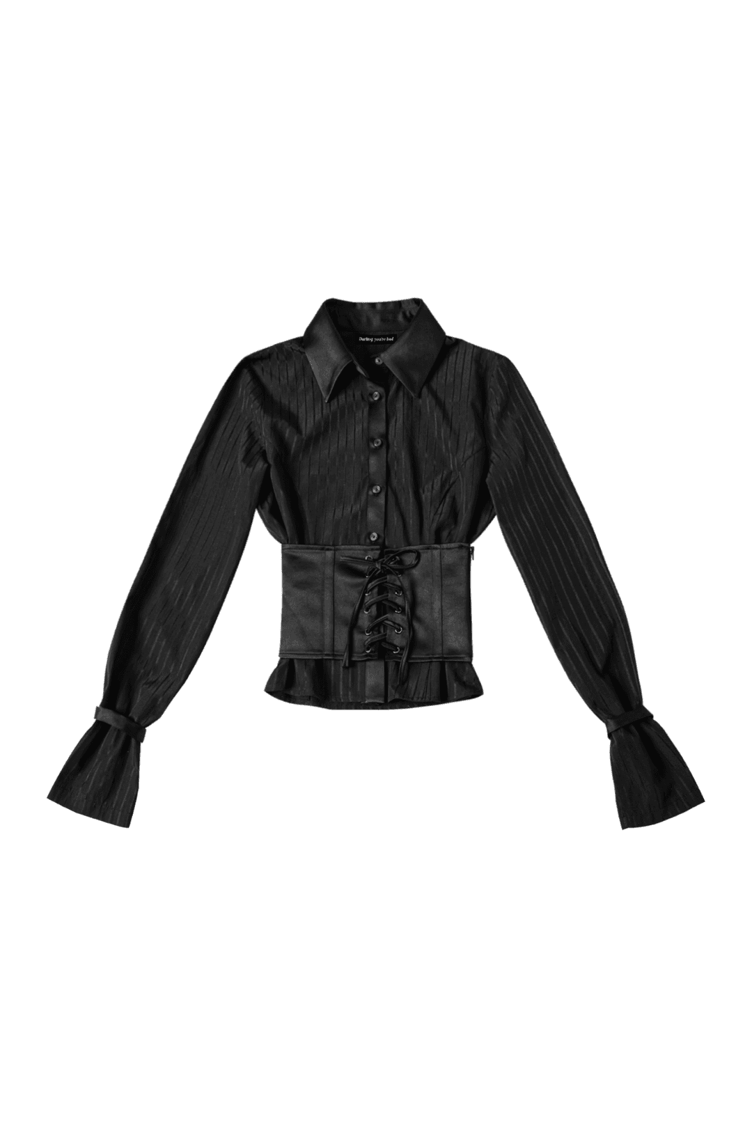 [2차재입고] SATIN MIX CORSET SHIRT #BLACK STRIPE (12.26 출고) | 달링유어배드